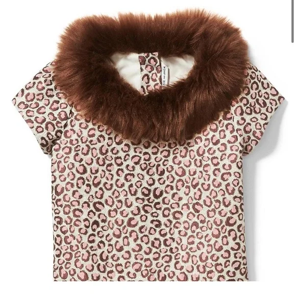Janie And Jack LEOPARD FAUX FUR COLLAR DRESS NWOT - Picture 2 of 5